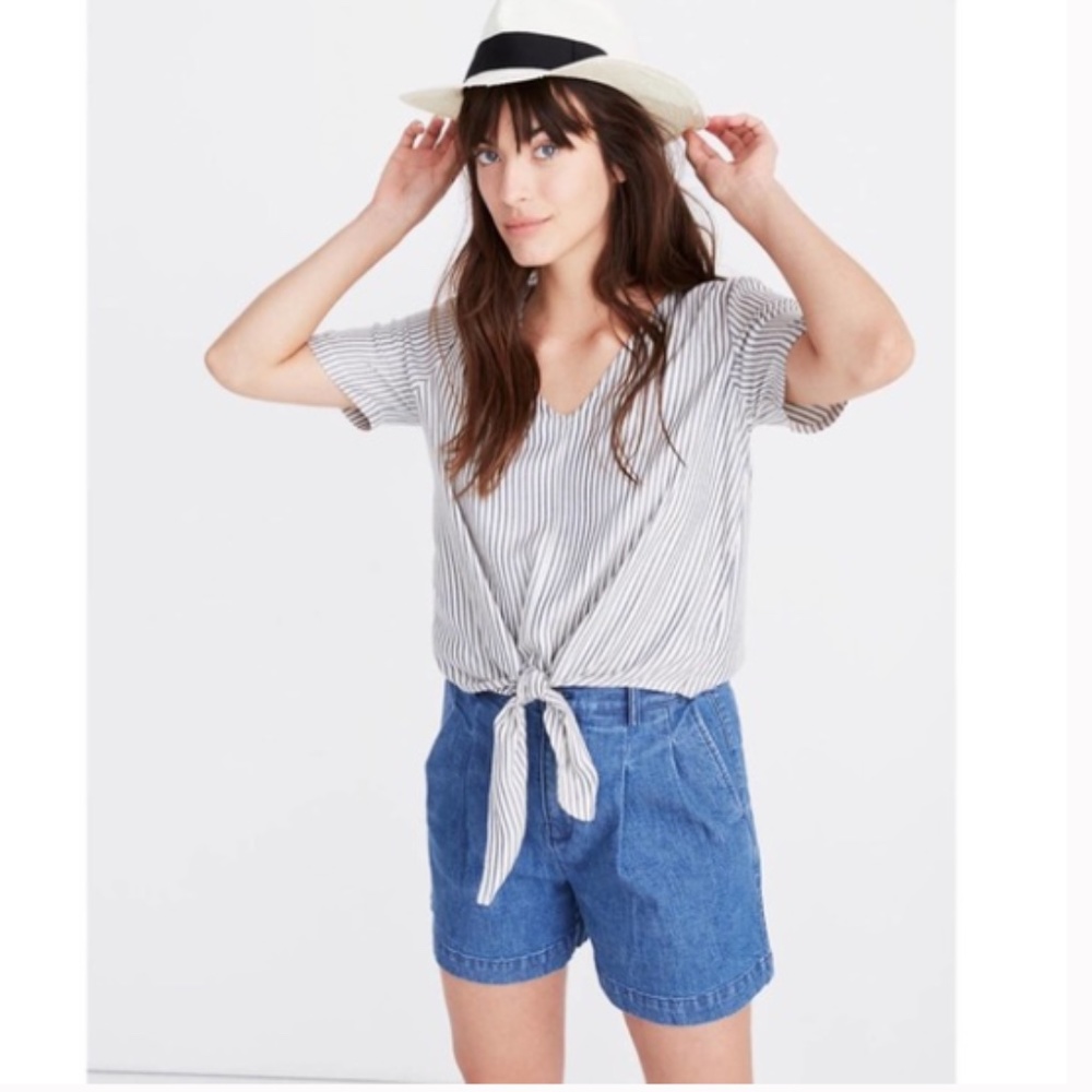 Madewell Striped Tie Front V-Neck Top‎ Size Small